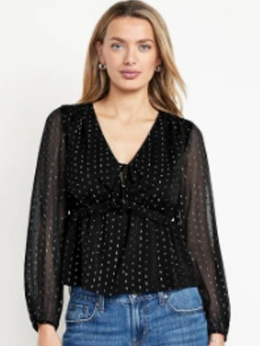 NWT - Old Navy Brand Black  & Silver V-neck Babydoll Style Blouse. Size 3X.